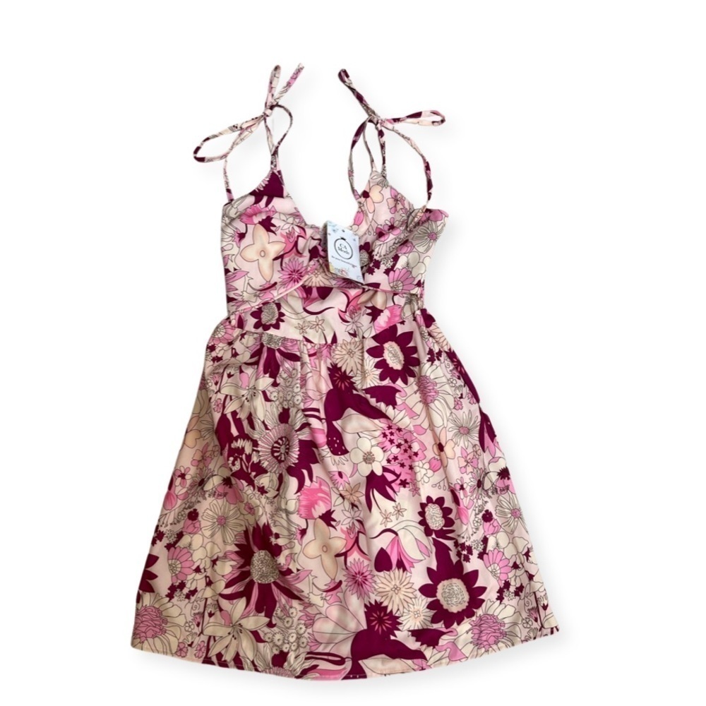 NWT CA Mode pink & beige floral spaghetti strap dress size S
